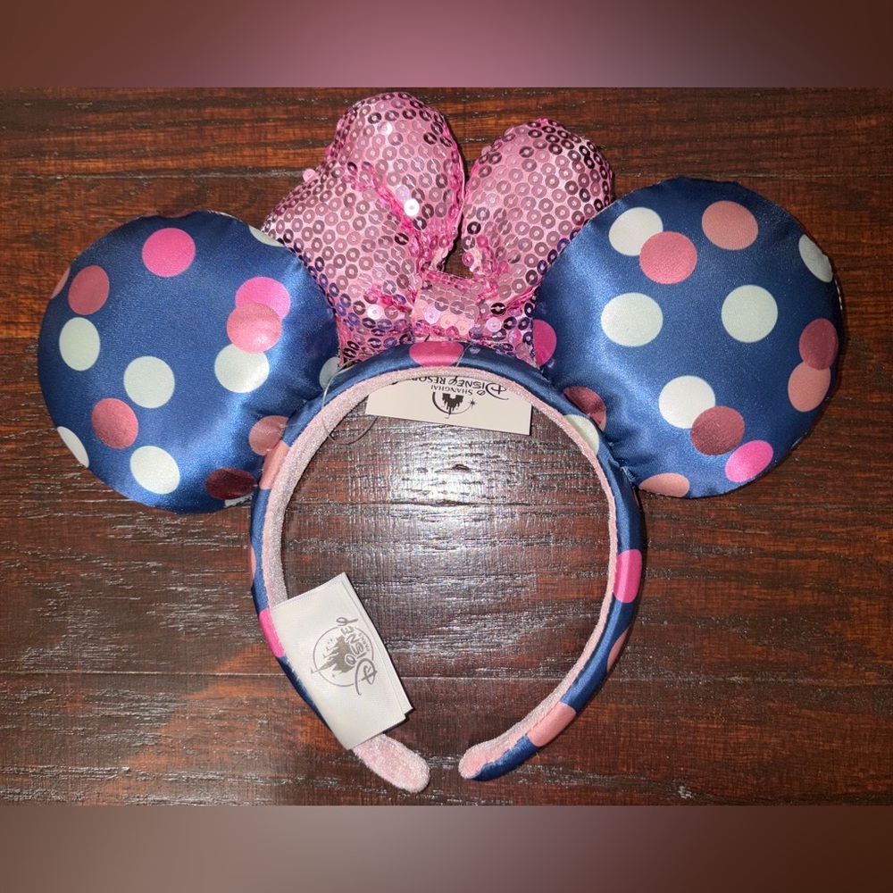 Pink Sequin Bow Polka Dot Mouse Ear Headband - Picture 3 of 4